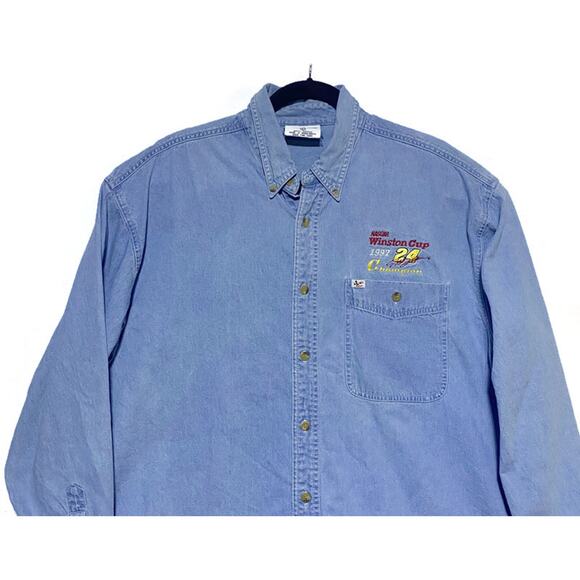 NASCAR Winston Cup Champion 1997 Button Up Shirt Mens Large Denim Long Sleeve - Picture 5 of 8